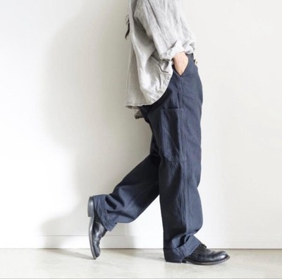 ICHI Antiquités Cotton Herringbone Work Pants Charcoal Free Size
