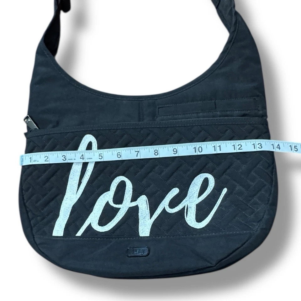 Lug Canopy LOVE Black Nylon Crossbody Hobo Bag Adjustable Strap RFID Purse - Image 3 of 4