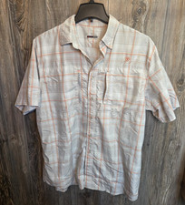 Ariat TEK Button Shirt Size Large S/S White/Orange Plaid Vented Heat Series