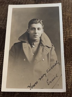 WWI 1917 RPPC Army Soldier in Great Coat Photo Postcard