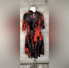 🔥 Signature by Robbie Bee Red Black Burnout Velvet Midi Dress PM Evening Dress