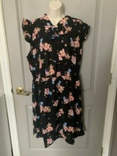 Zenobia Women's Black Floral Tie Front Sleeveless Dress Size 1XL NWT