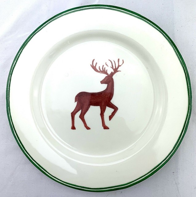 Wiliams Sonoma WINTER STAG Plate 9inch 2011 MINT Red Green Christmas