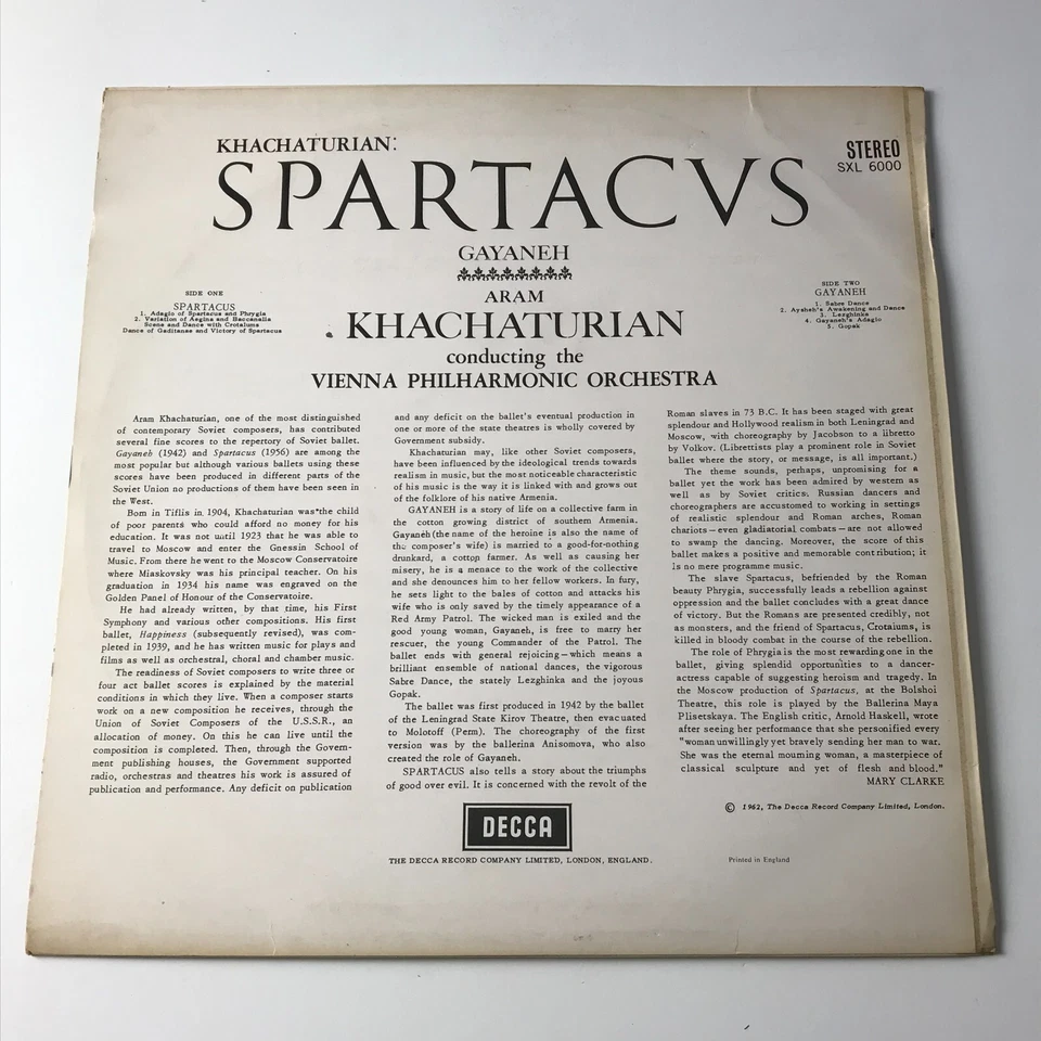 Khatchaturian - Spartacus/Gayaneh ED1/1962 - Vienna Orch - LP Record - SXL 6000 - Image 2 of 4