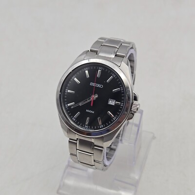 Seiko 6N42-00C0 Watch Stainless Steel Band Black Analog Dial 100M Mens SUR061