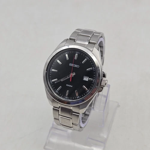 Seiko 6N42-00C0 Watch Stainless Steel Band Black Analog Dial 100M Mens SUR061
