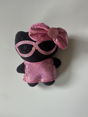 Black Hello Kitty Plush Keychain Pink Glitter Dress and Bow Plush Keychain Charm