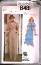 8481 Vintage Simplicity SEWING Pattern Misses Jacket Skirt Pants Fuss Free 14