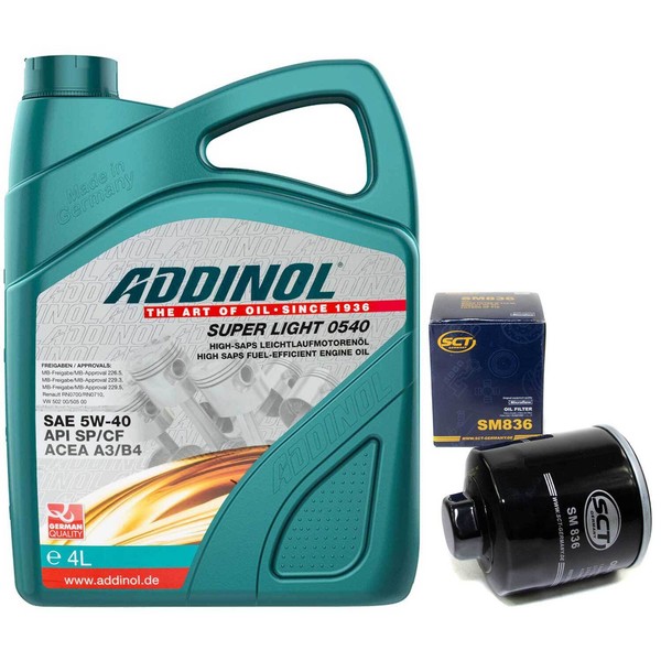 MotoröL Set 5W-40 Addinol 4 Liter + ÖLfilter SM 836 FüR Audi Seat Skoda VW Golf-image
