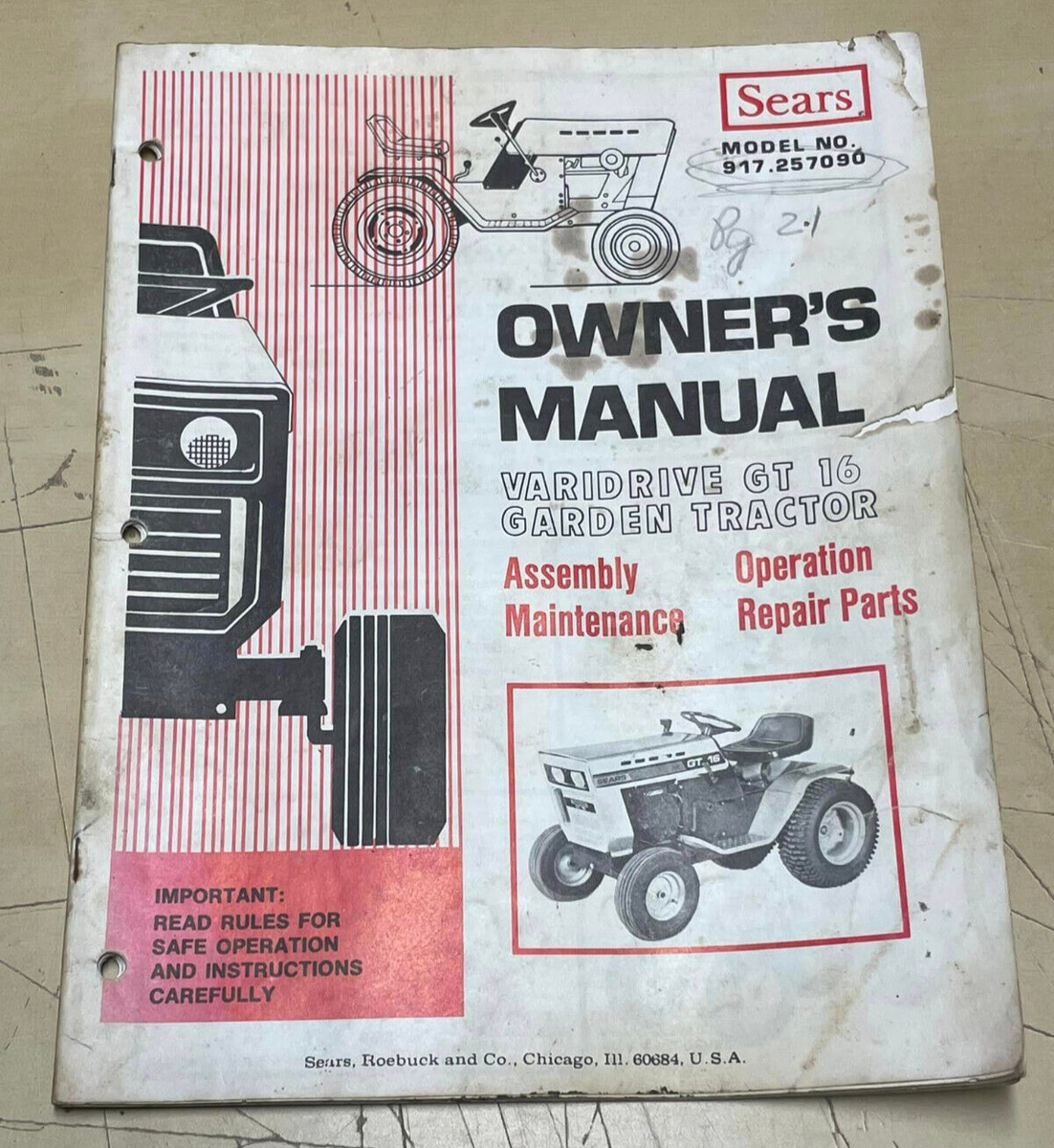 Vintage Original Sears Varidrive GT 16 Garden Tractor