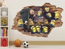 Calcomanía de pared Minion 3D, pegatina de pared de dibujos animados, pegatina de vinilo extraíble