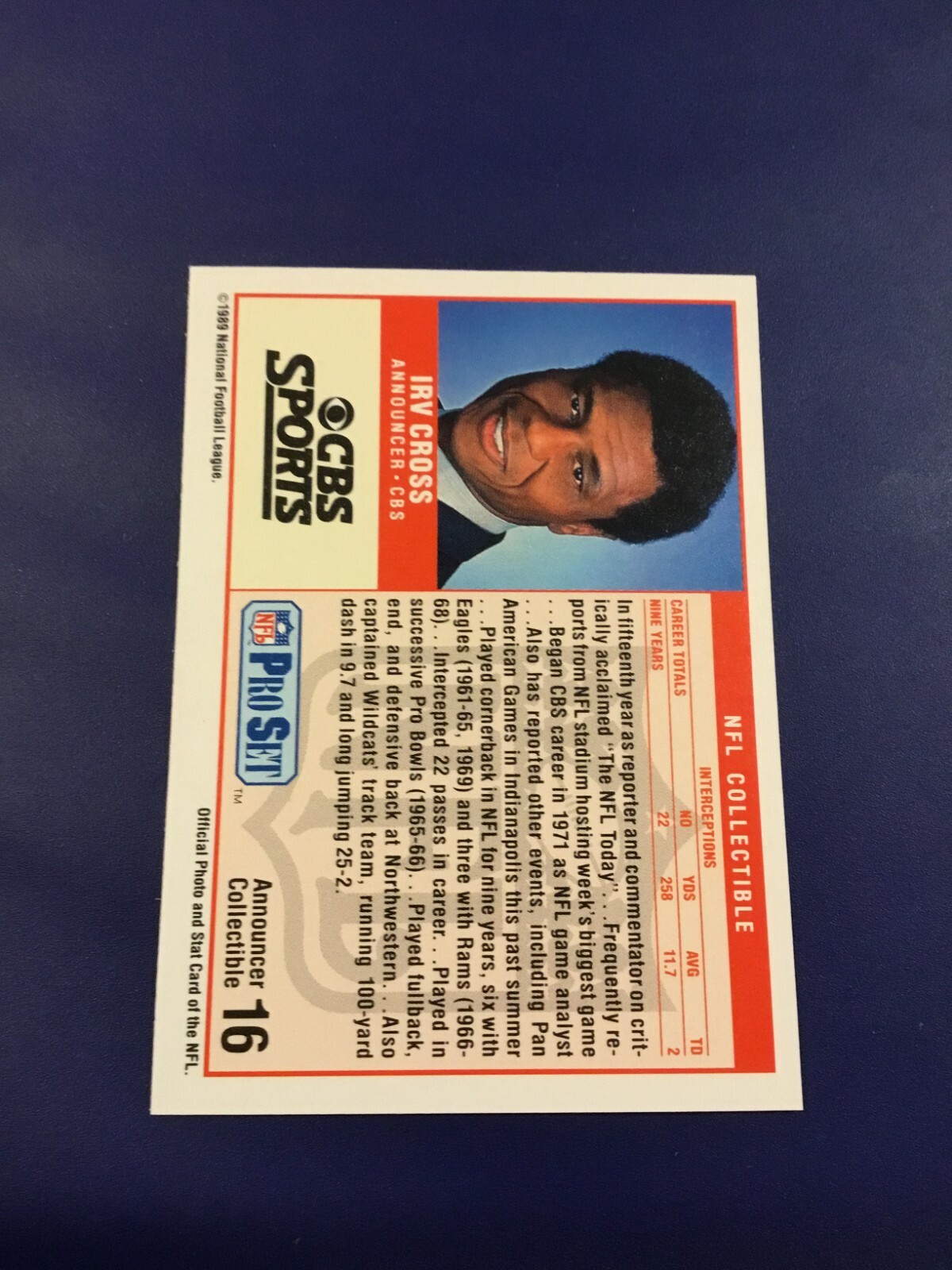1989 Pro Set # 16 IRV CROSS Los Angeles Rams Nice Card ! | eBay