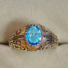 Blue Topaz Oval Cut Gemstone With 925 Sterling Silver Ring For Men's #A863