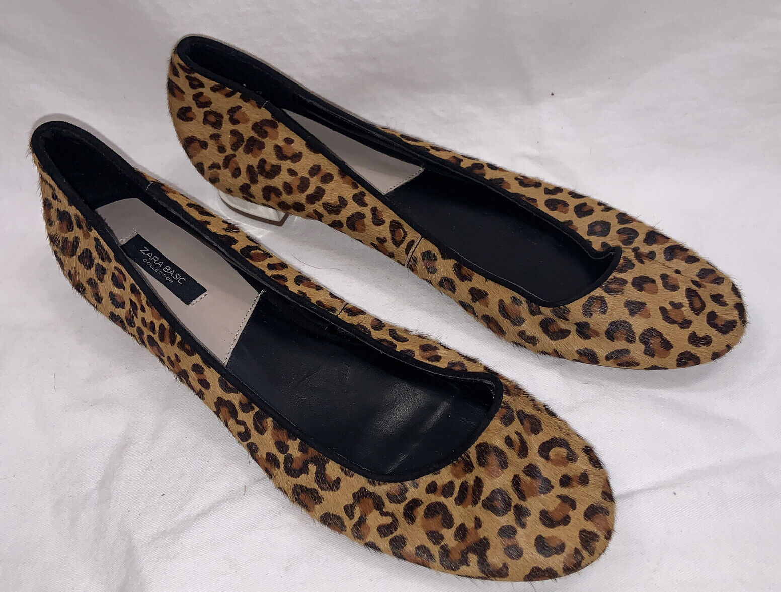 Zara Basic Collection Brown Leather Leopard Print Flat Women Shoes Size EU  41