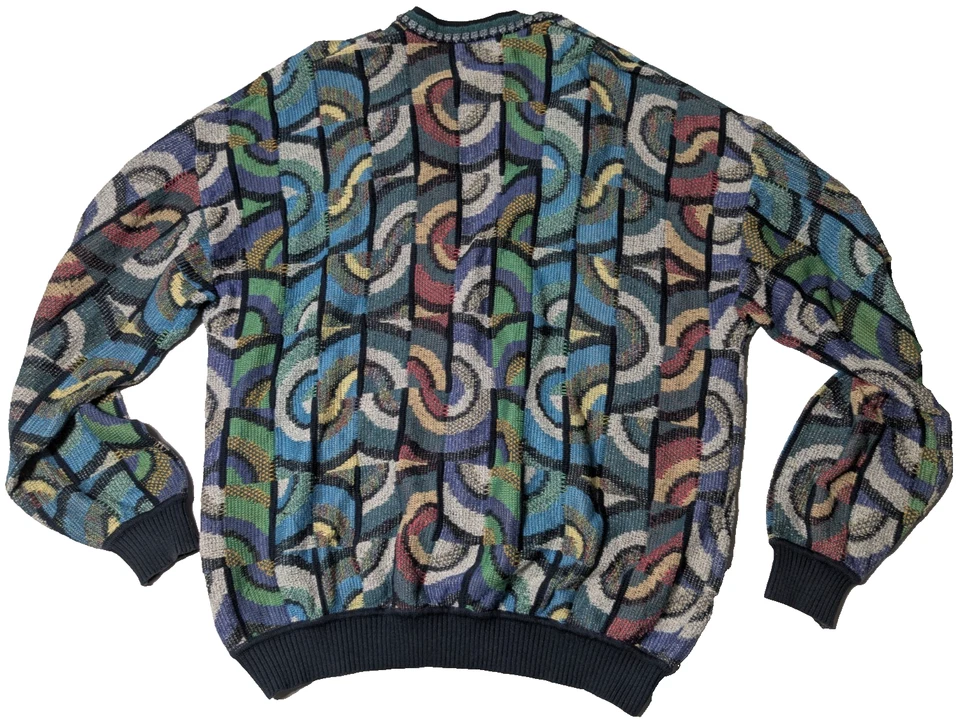 VTG St. Croix Knits For Rhoda's Green Abstract Cardigan - Men XL Made In USA - Image 2 of 4