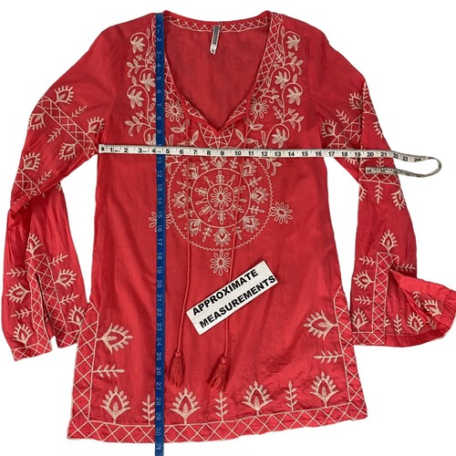 Top Monoreno Mujer Mediano Naranja Túnica Bordada Camisa Boho Trabajo Otoño Informal - Imagen 4 de 15