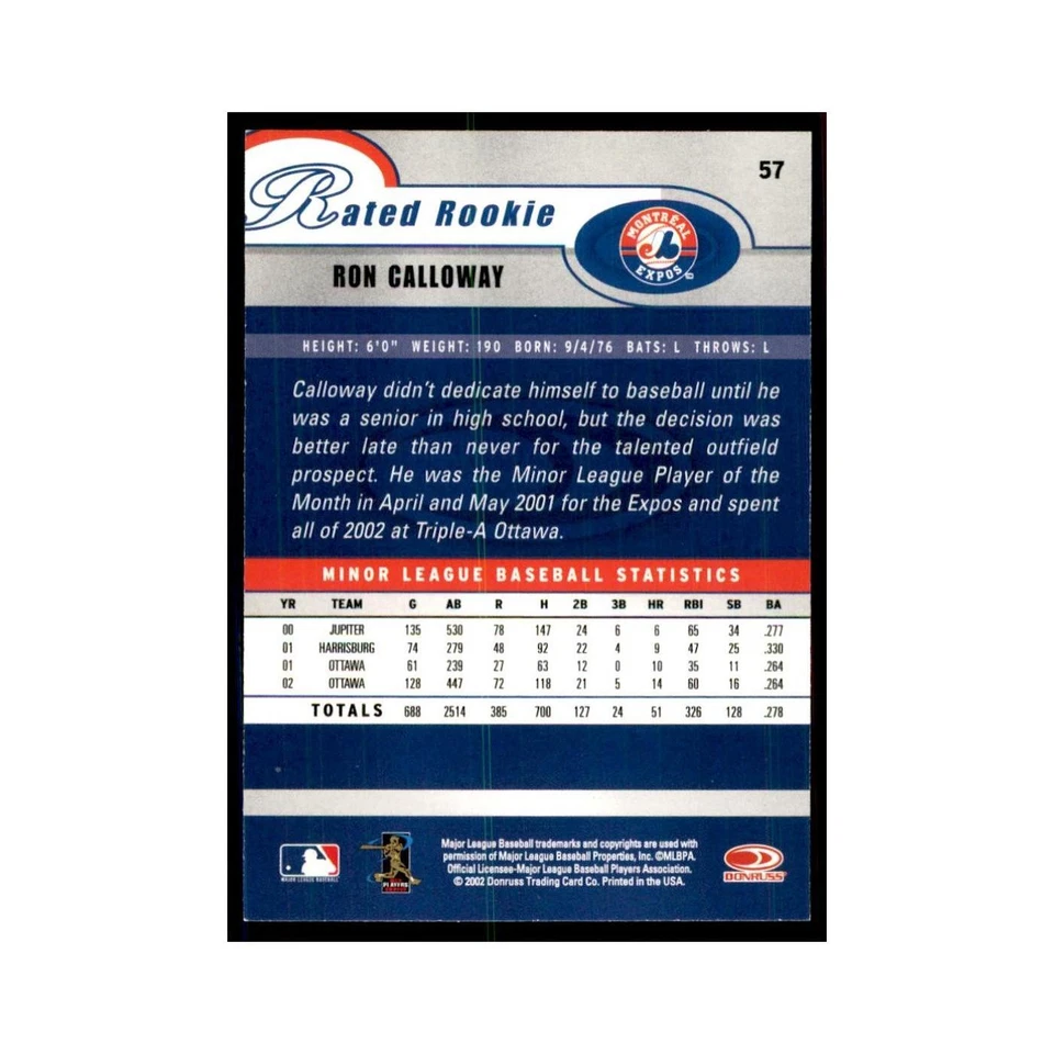 2003 Donruss Ron Calloway Baseball Cards #57 - Image 2 of 3