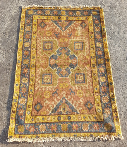 Vintage Hand Made Traditional Rug Oriental Wool Multicolor Carpet 132x92 cm