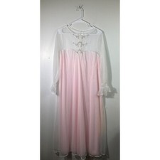 Vintage Womens Sears Nightgown Pink w Sheer Overlay Embroidered Detail 36