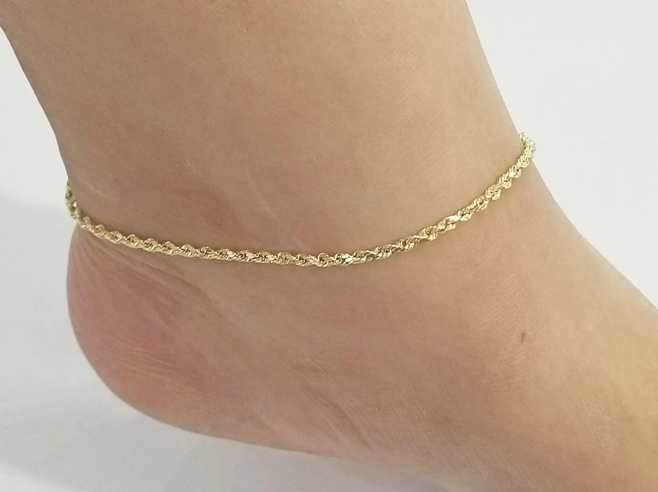 REAL Gold Anklet 10k Yellow Gold 10" Lobster Ankle Bracelet Women 2mm - Image 2 of 4