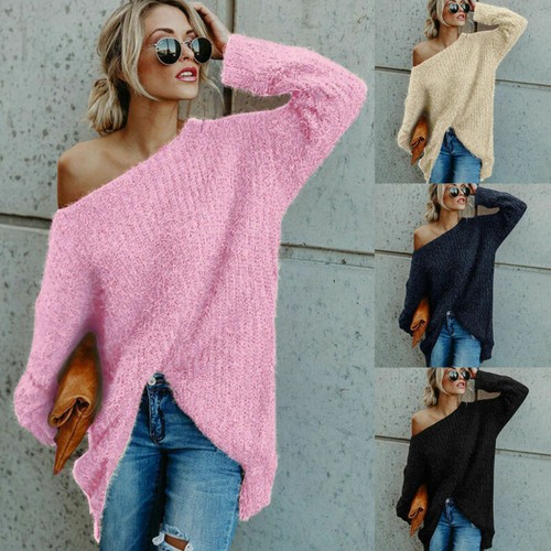 Womens Long Sleeve Fluffy Fur Knitted 