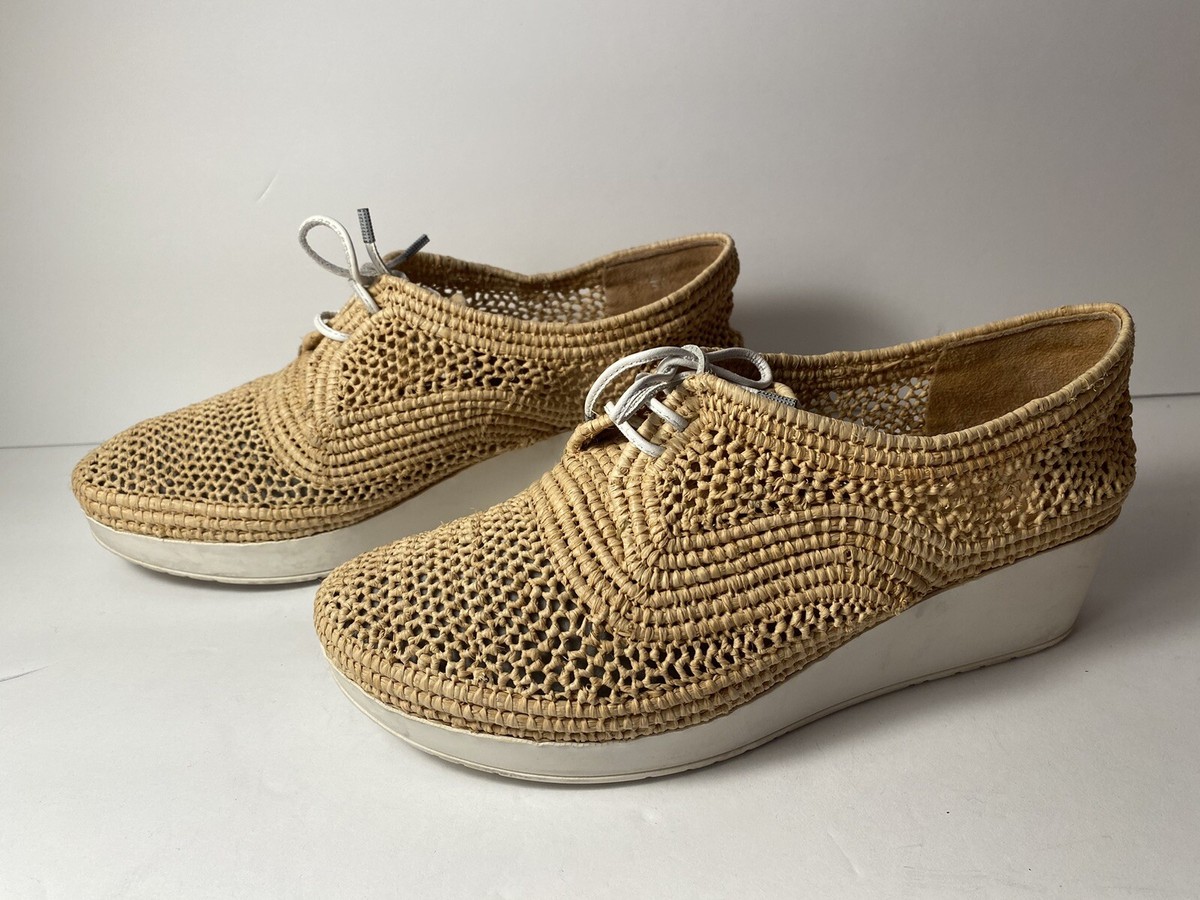 Robert Clergerie Vicole Raffia Woven Wedge Oxford 36/ 5.5