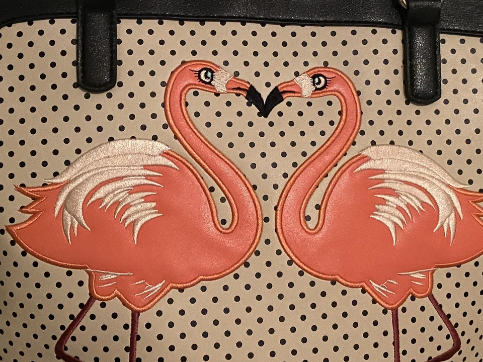 Bolso de Mano Blair Blanco Lunares Lista Rockabilly Flamingo - $99.00 Foto 4 de 4