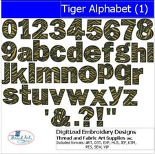 Embroidery Design Set - Tiger Alphabet(1) - 42 Designs - 9 Formats - USB Stick