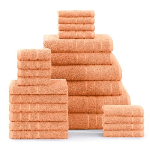 24 Piece 100% Cotton Bath Towels Set, 2 Bath Sheets, 2 Large Bath Peach Fuzz - Picture 1 of 7
