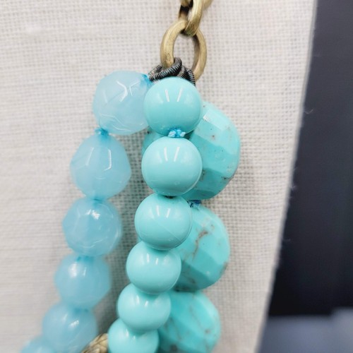 Fossil Butterfly Dragonfly Necklace Large Blue Beads Statement - Picture 6 of 15