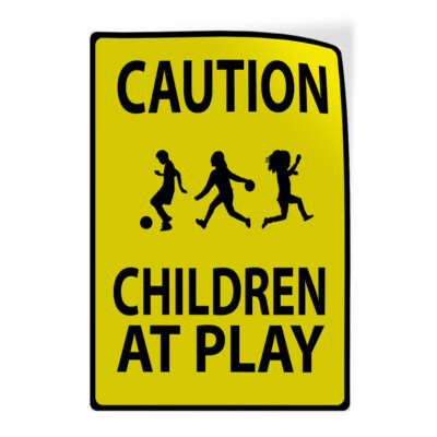 Industrial Decals Vertical Vinyl Stickers Caution; Children at Play Sign Safety