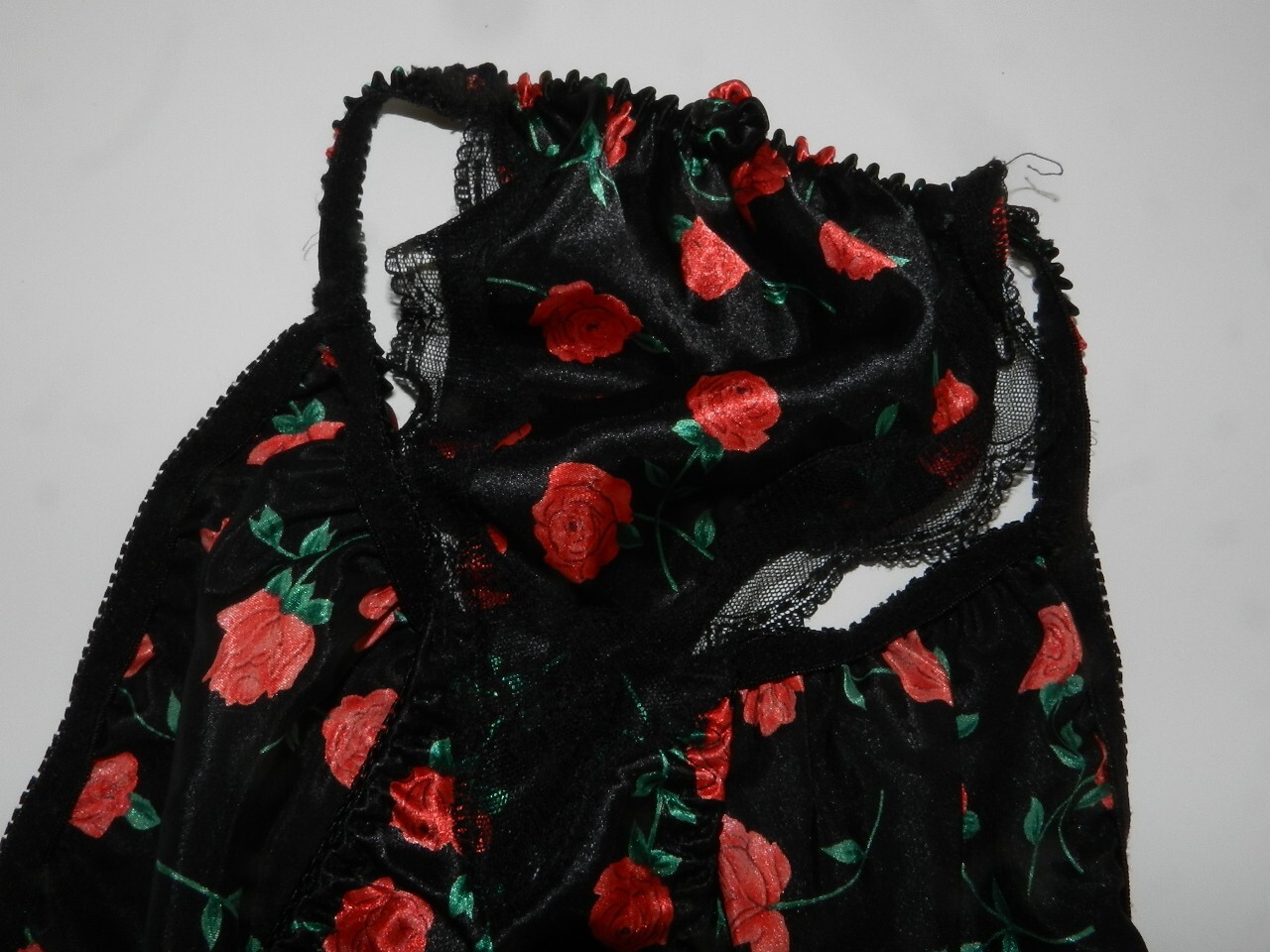 Vintage Delicates? second skin panties string bikini roses black red M/6 satin eBay