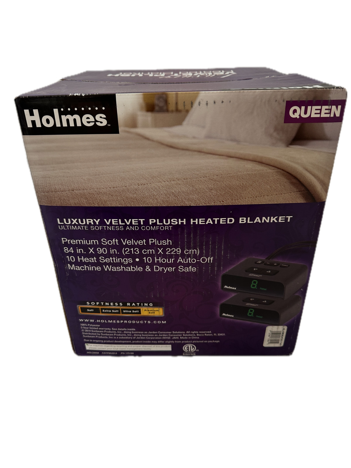 NEW Holmes Sunbeam Velvet LUXURY Plush Electric Heated Blanket Queen - BROWN