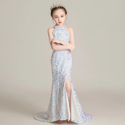 A girl's sequined long dance dress, sparkling graduation party performance dress - Picture 19 of 19
