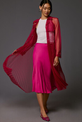 Anthropologie DOLAN Sheer Dot Tulle Trench Coat new size S pink  