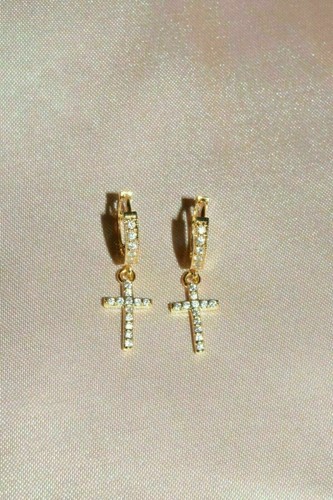 1 kt runde Laborgefertigte Diamant Kreuz Ohrhänger/Hänger Ohrringe 14 K Gelbgold vergoldet - Bild 2 von 5
