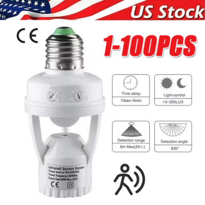 Infrared PIR Motion Sensor E27 LED Light Lamp Bulb Holder Socket Switch 110/220V