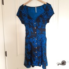 Free People Women  Thing Called Love Mini Dress Linen Blend Blue Floral Size 4