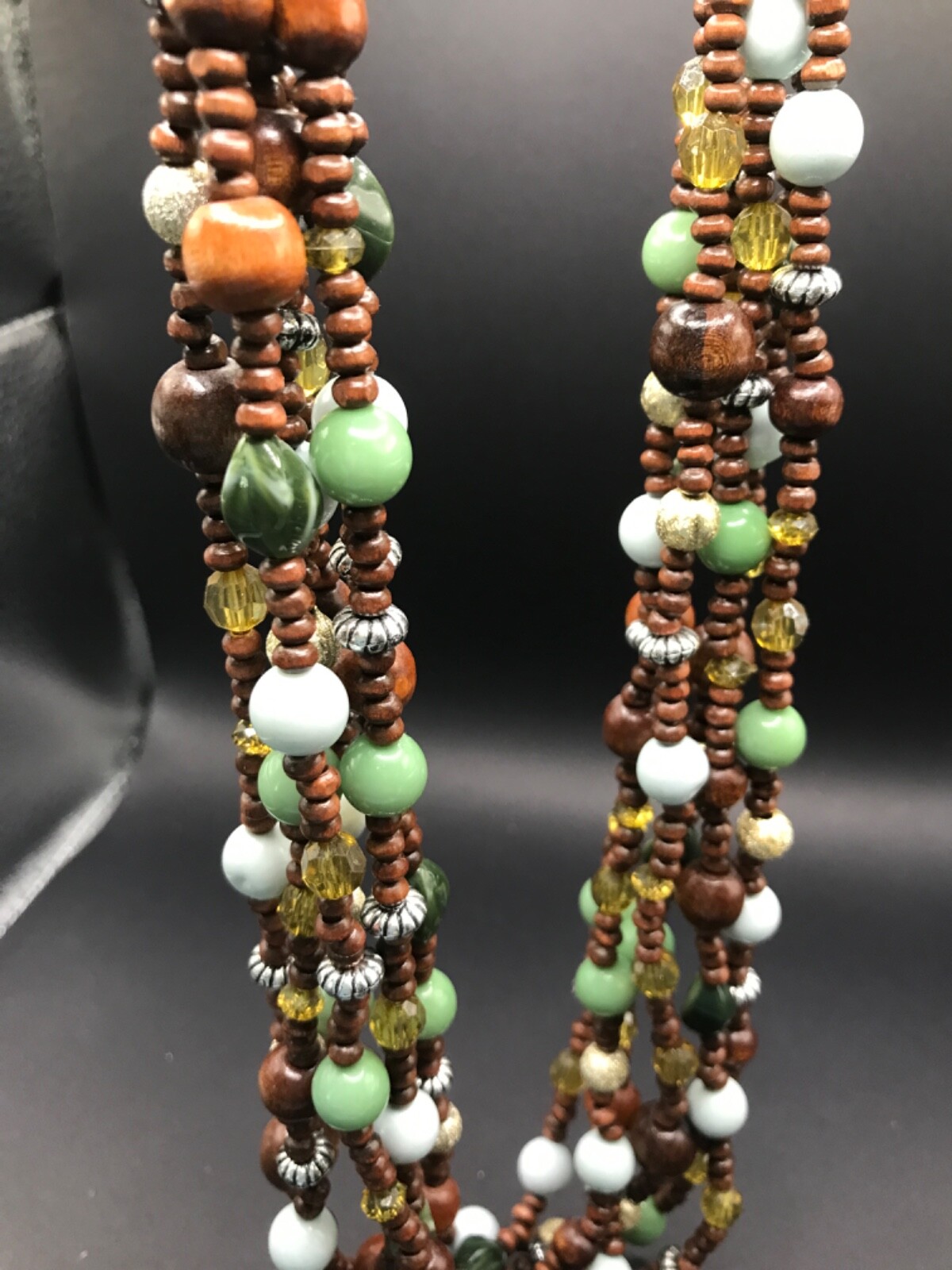 Beaded Six Stranded Necklace Multi Layer Wood Bea… - image 2
