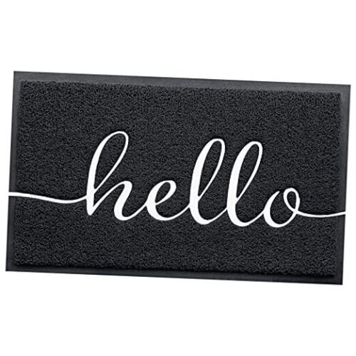Door Mat (,Black), Welcome Mat Low Profile Floor Mat 30"x17.5" Black-hello