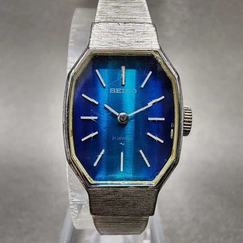 Seiko Watch Women 18mm Blue Dial Silver Tone Manual Octagon 11-3770 Runs