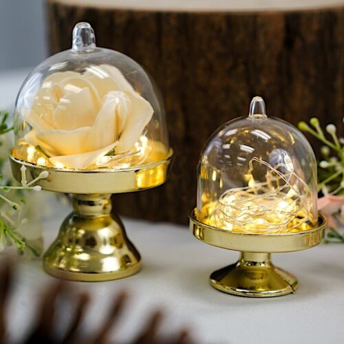 12 GOLD CLEAR 3" tall Mini Cake Stands with Dome Favor Holders Wedding Supplies - Picture 1 of 8