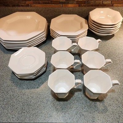 Nikko Classic Collection White 30 PC Set Ribbed Octagon Dinnerware
