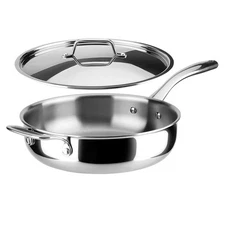 Whole-Clad Tri-Ply Stainless Steel Saute Pan with Lid, 3 Quart, Kitchen Induc...