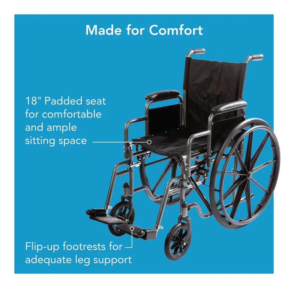 Wheelchair with Large 18” Padded Seat - Wheel Chair with Adjustable and Remov... - Image 3 of 4