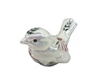 Fenton White Iridescent Art Glass Song Bird Hand Painted Signed S. Smith Sticker