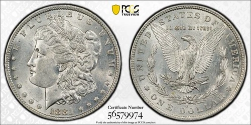 1881 O Morgan Silver Dollar PCGS Gold Shield Cleaned AU Details