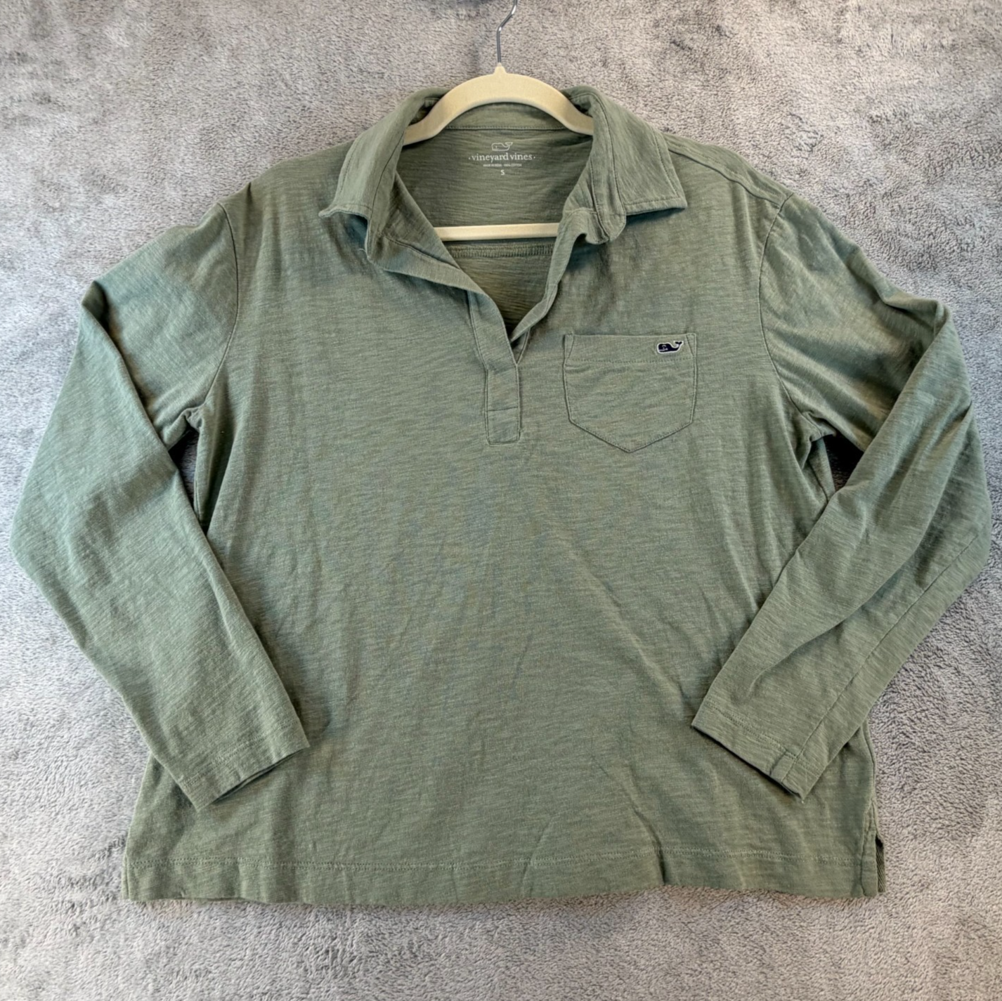 Vineyard Vines Polo Shirt Womens Small Green Long Sleeve Cotton Whale Logo