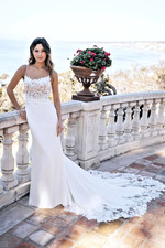 NWT Allure Romance Wedding Dress Crepe & Appliqué Sheath sz 14 Ivory R3661