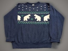 Vintage 80s Christmas Holiday Polar Bear Navy Tultex Crewneck Sweatshirt Large
